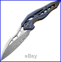 We Knife Arrakis Framelock Folding Knife 3.5 Damascus Blade Titanium Handle