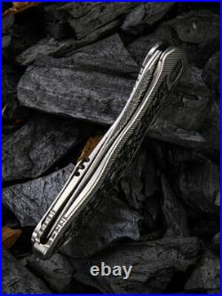We Synergy 2 Framelock Folding Knife 3.5 Damascus Steel Blade Titanium Handle