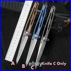 Wharncliffe Folding Knife Pocket Hunting Combat Damascus Steel Titanium Premium