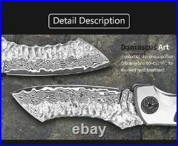 Wharncliffe Folding Knife Pocket Hunting Survival Damascus Steel Titanium Handle