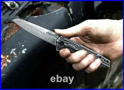Wharncliffe Knife Folding Pocket Hunting Survival Combat Tactical Damascus Steel