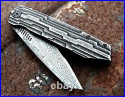 Wharncliffe Knife Folding Pocket Hunting Survival Combat Tactical Damascus Steel