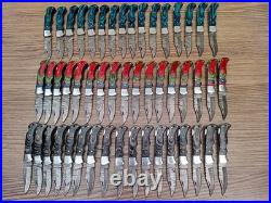 Wholesale Lot of 50 Damascus Steel Folding Pocket Knives Handmade Back Lock