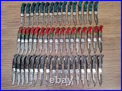 Wholesale Lot of 50 Damascus Steel Folding Pocket Knives Handmade Back Lock