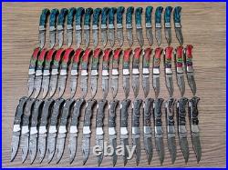 Wholesale Lot of 50 Damascus Steel Folding Pocket Knives Handmade Back Lock