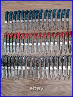Wholesale Lot of 50 Damascus Steel Folding Pocket Knives Handmade Back Lock
