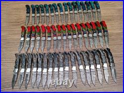 Wholesale Lot of 50 Damascus Steel Folding Pocket Knives Handmade Back Lock