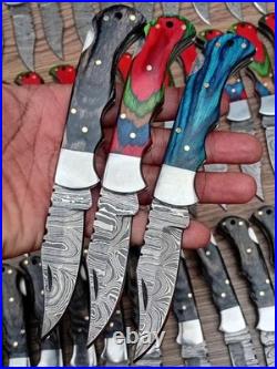 Wholesale Lot of 50 Damascus Steel Folding Pocket Knives Handmade Back Lock