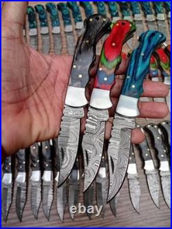 Wholesale Lot of 50 Damascus Steel Folding Pocket Knives Handmade Back Lock
