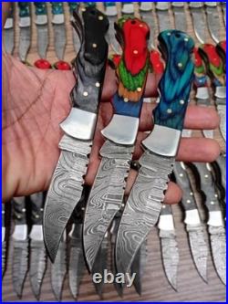 Wholesale Lot of 50 Damascus Steel Folding Pocket Knives Handmade Back Lock