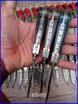Wholesale Lot of 50 Damascus Steel Folding Pocket Knives Handmade Back Lock