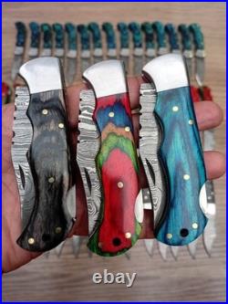 Wholesale Lot of 50 Damascus Steel Folding Pocket Knives Handmade Back Lock