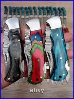 Wholesale Lot of 50 Damascus Steel Folding Pocket Knives Handmade Back Lock