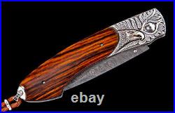 William Henry B12 Majestic Carved Silver & Damascus Folding Knife