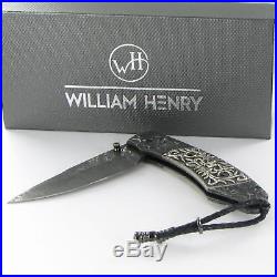 William Henry B12 Spearpoint Inferno T-rex Damascus Sterling Folding Knife New