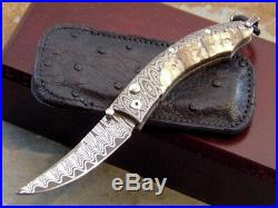 William Henry Persian Dmtw Woolly Mammoth Tooth Damascus Folding Pocket Knife