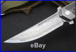 Y-START Camping Knife Hunting Folding Knife Damascus Blade Titanium alloy Handle