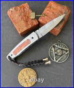 York Vivant Custom Handmade Folding knife Coral Stone Handle Art # CBIT-16