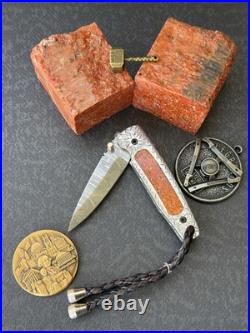 York Vivant Custom Handmade Folding knife Coral Stone Handle Art # CBIT-16