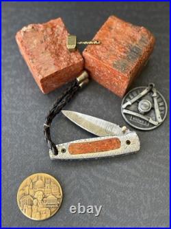 York Vivant Custom Handmade Folding knife Coral Stone Handle Art # CBIT-16