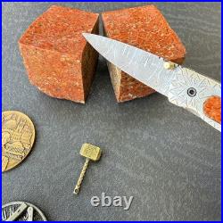 York Vivant Custom Handmade Folding knife Coral Stone Handle Art # CBIT-16