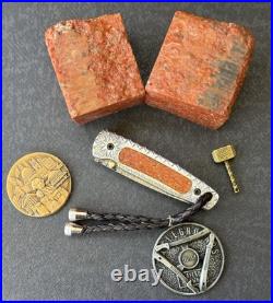York Vivant Custom Handmade Folding knife Coral Stone Handle Art # CBIT-16