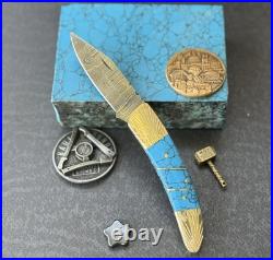 York Vivant Custom Handmade Folding knife Turquoise Stone Handle Art # CBIT-13