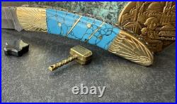 York Vivant Custom Handmade Folding knife Turquoise Stone Handle Art # CBIT-13