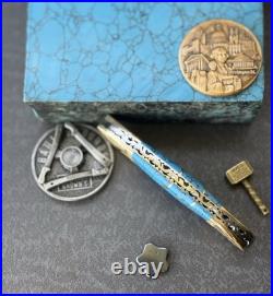 York Vivant Custom Handmade Folding knife Turquoise Stone Handle Art # CBIT-13