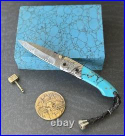 York Vivant Custom Handmade Folding knife Turquoise Stone Handle Art # CBIT-15