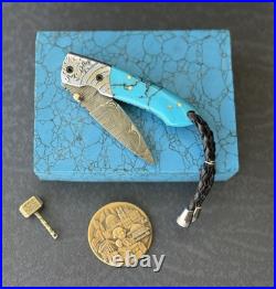 York Vivant Custom Handmade Folding knife Turquoise Stone Handle Art # CBIT-15