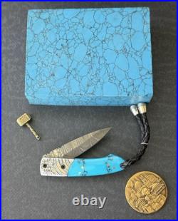 York Vivant Custom Handmade Folding knife Turquoise Stone Handle Art # CBIT-15