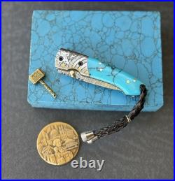 York Vivant Custom Handmade Folding knife Turquoise Stone Handle Art # CBIT-15