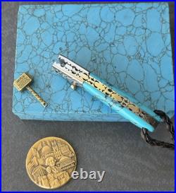 York Vivant Custom Handmade Folding knife Turquoise Stone Handle Art # CBIT-15