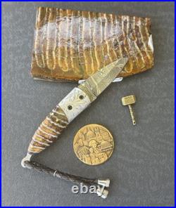 York Vivant Custom handmade Damascus Steel Wooly M T Folding Knife Art #CBIT-529
