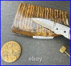 York Vivant Custom handmade Damascus Steel Wooly M T Folding Knife Art #CBIT-529