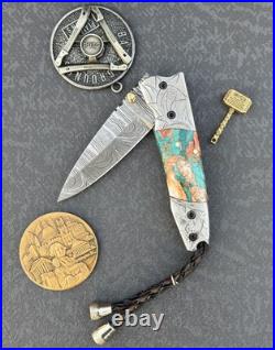 York Vivant Damascus Steel Folding knife Pink Opal & Stone Handle Art # CBIT-24