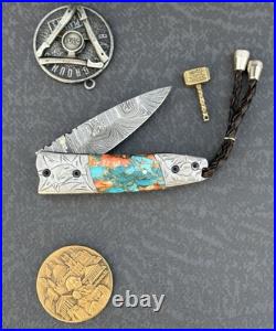 York Vivant Damascus Steel Folding knife Pink Opal & Stone Handle Art # CBIT-24