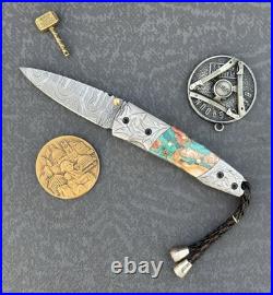 York Vivant Damascus Steel Folding knife Pink Opal & Stone Handle Art # CBIT-24