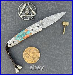 York Vivant Damascus Steel Folding knife Pink Opal & Stone Handle Art # CBIT-24