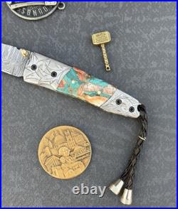 York Vivant Damascus Steel Folding knife Pink Opal & Stone Handle Art # CBIT-24