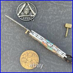 York Vivant Damascus Steel Folding knife Pink Opal & Stone Handle Art # CBIT-24