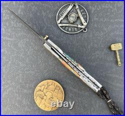 York Vivant Damascus Steel Folding knife Pink Opal & Stone Handle Art # CBIT-24