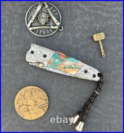 York Vivant Damascus Steel Folding knife Pink Opal & Stone Handle Art # CBIT-24