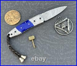 York Vivant Handmade Damascus Folding knife Lapis Lazuli Stone Handle # CBIT-23
