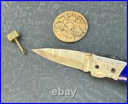 York Vivant Handmade Damascus Folding knife Lapis Lazuli Stone Handle # CBIT-23