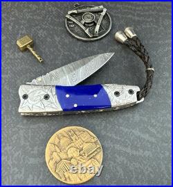 York Vivant Handmade Damascus Folding knife Lapis Lazuli Stone Handle # CBIT-23