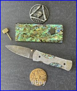 York vivant Custom handmade Damascus Steel Abalone Shell Folding Knife CBIT-14