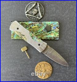 York vivant Custom handmade Damascus Steel Abalone Shell Folding Knife CBIT-14