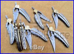 (lot Of 8) Custom Handmade Damascus Steel Folding Knife With Damascus & Brass